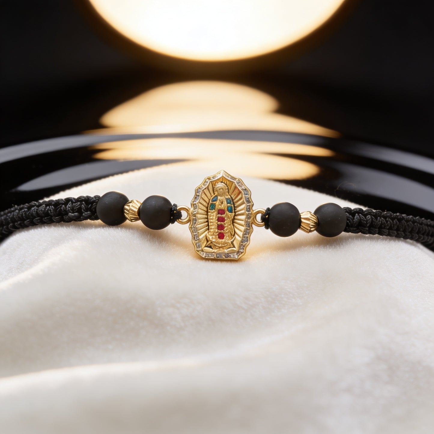 Pulsera Virgen Guadalupe. 2 balines 4mm / Oro Amarillo 18k