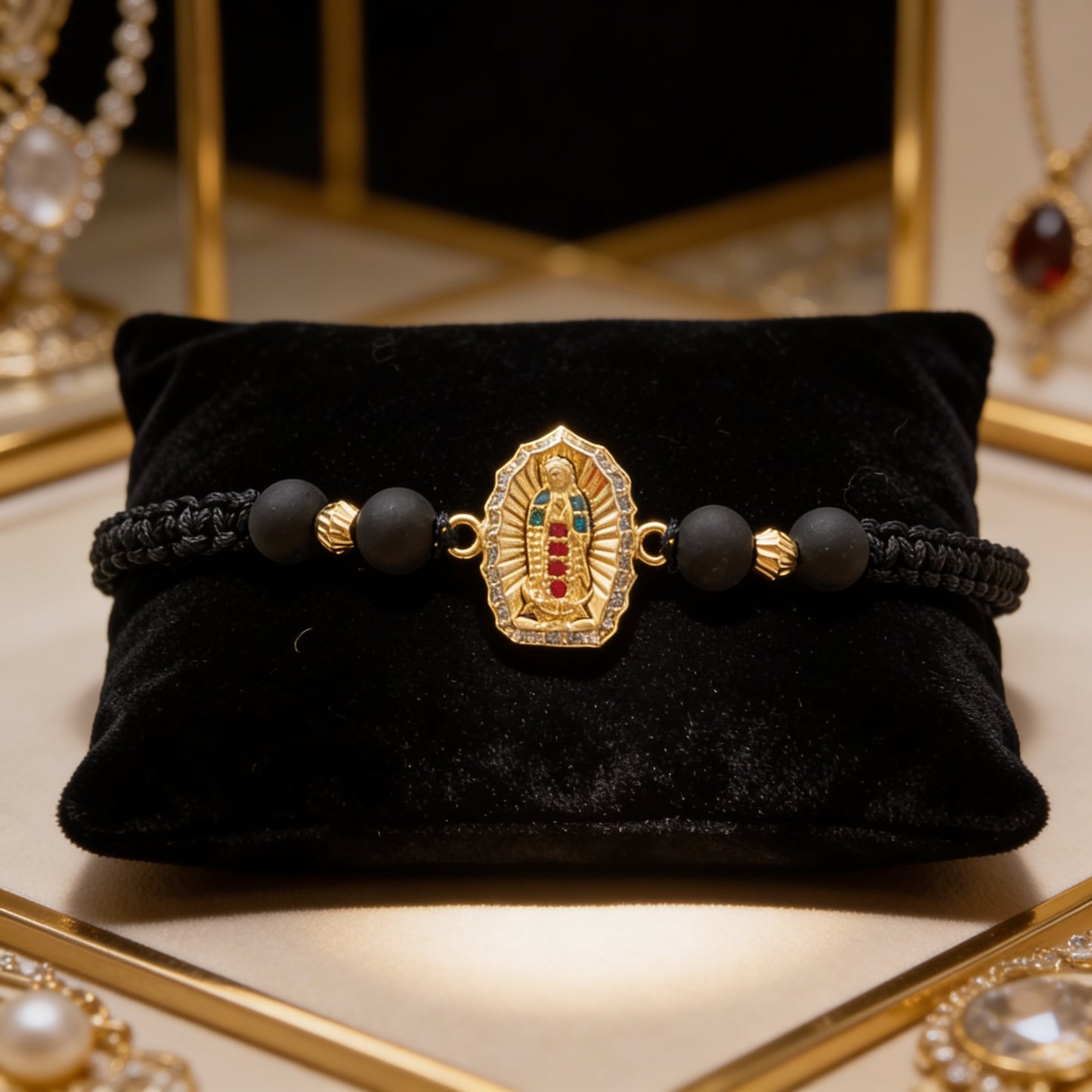Pulsera Virgen Guadalupe. 2 balines 4mm / Oro Amarillo 18k